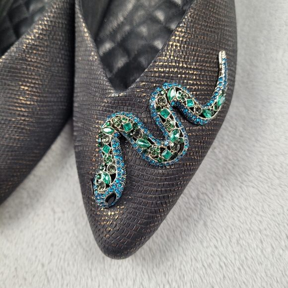 Birdies Flats Size 10 Pointed Toe Embossed Leather Snake Shoes - Picture 10 of 12